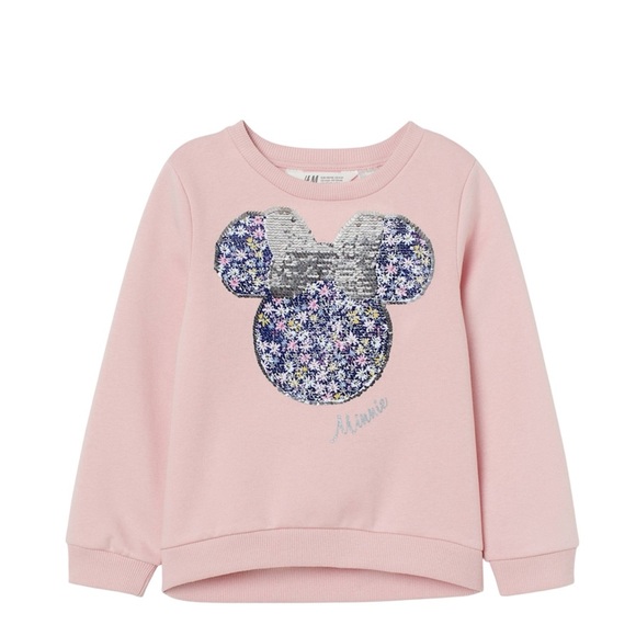 H&M Other - H&M Girls Disney Minnie Mouse Pink Sequin Long Sleeve Sweatshirt Pullover Size 4